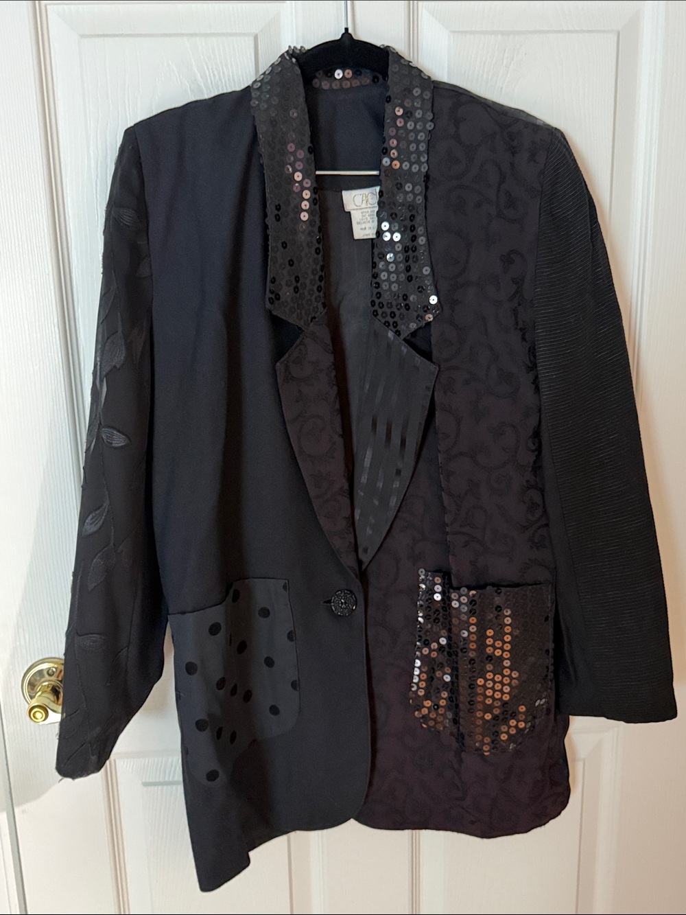 Mixed-Texture Black Women's Blazer with Sequin Accents vintage cache small